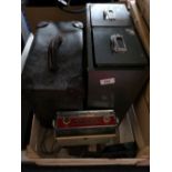 Two drawer metal office chest, Bush radio,