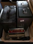 Two drawer metal office chest, Bush radio,