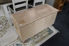 A 19th century pine blanket box with fabric covering