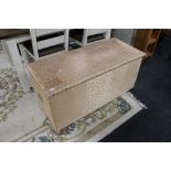 A 19th century pine blanket box with fabric covering