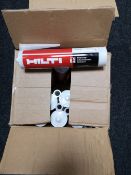A box of Hilti white fire stop acrylic sealant