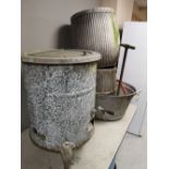 Four items of galvanised metal - boiler, tin bath,