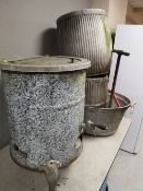 Four items of galvanised metal - boiler, tin bath,