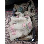 A box of hessian coffee sacks,