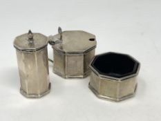 A three piece silver condiment set