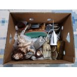 A box of china lion figure, ornaments,