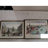 Two antique hand coloured prints - continental landscapes