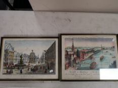 Two antique hand coloured prints - continental landscapes