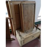 A 19th century dismantled pine wardrobe with a drawer.