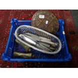 A cast metal safe plate together with silver plated cutlery,