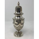 A large ornate silver sugar castor decorated with floral swags, 265g, height 22.5cm.