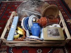 A crate of galleried silver plated tray,