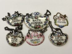 Six Victorian porcelain decanter labels