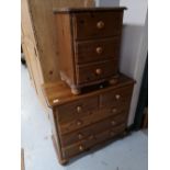 A pine three drawer chest and pine five drawer chest