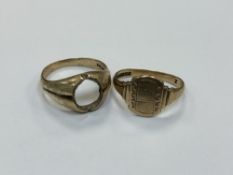 A gent's 9ct gold signet ring (misshapen) and another gent's 9ct gold ring with vacant setting (2)