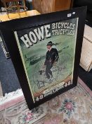 An oak framed advertising picture - Howe bicycles and tricycles