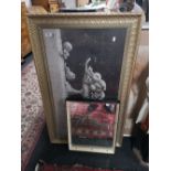 A contemporary gilt framed print together with decorative mirror and further print