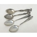 Four highly decorative American silver spoons depicting scenes of California.