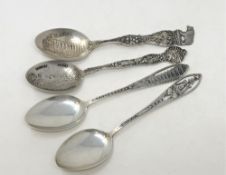 Four highly decorative American silver spoons depicting scenes of California.