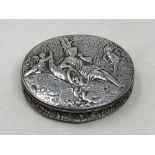 A good quality oval silver scenic trinket box, possibly Dutch,