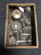 A box of silver items; lidded pots,