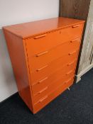 A painted pine six drawer chest