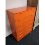 A painted pine six drawer chest