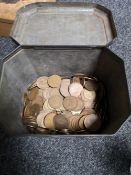 A tin of coins - one pence pieces etc