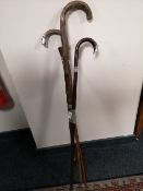 Four walking canes (some with silver mounts)