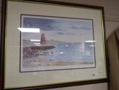 A limited edition signed colour print by Tom Finch depicting coastal view