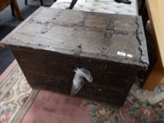 A nineteenth century oak metal bound shipping trunk