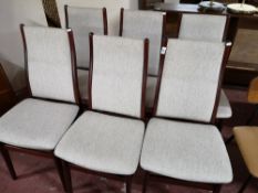 Set of six contemporary mahogany dining chairs.