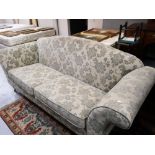 A reproduction four seater classical style settee in two-tone fabric