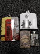 Three hip flasks and a hipster flask