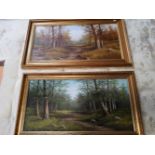 Two gilt framed oil paintings on board depicting alpine landscapes