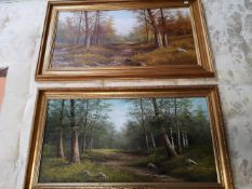 Two gilt framed oil paintings on board depicting alpine landscapes