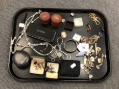 A tray of costume jewellery, lady's Oris wristwatch,