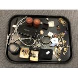 A tray of costume jewellery, lady's Oris wristwatch,