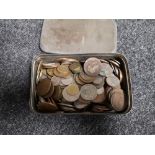 A tin of coins, copper,