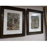 Two colour prints in antique style frames - Spring Blossoms and The Ferry