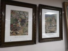 Two colour prints in antique style frames - Spring Blossoms and The Ferry