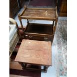 A mahogany trolley and storage stool