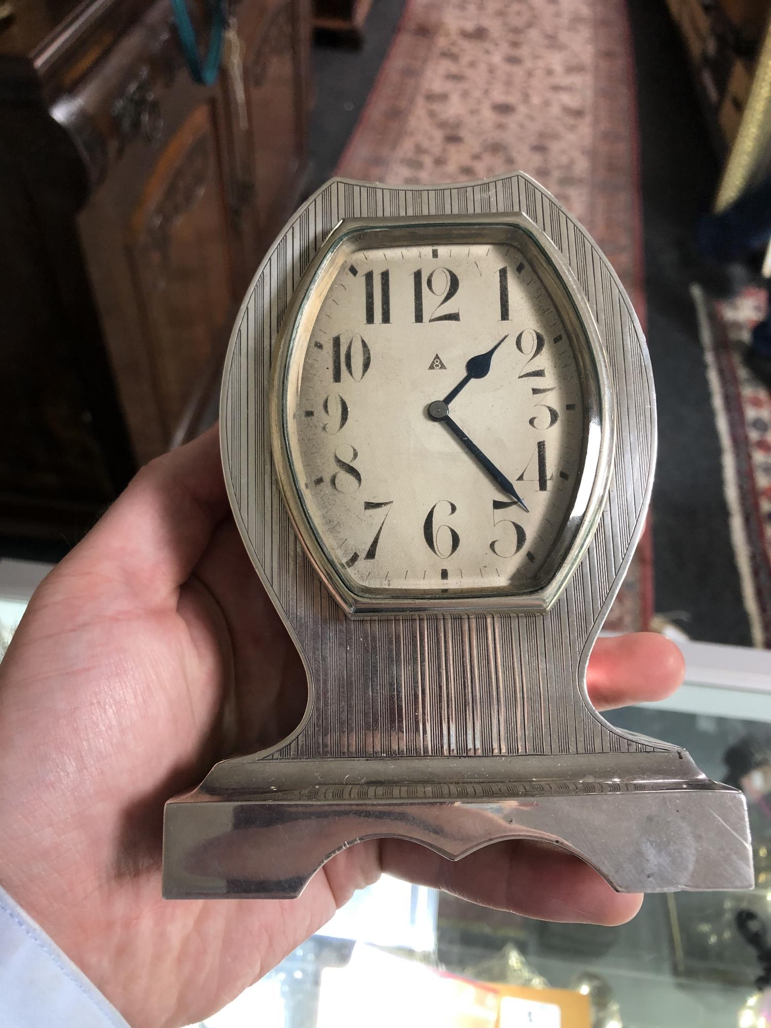 A good quality Art Deco silver cased 8 day mantel clock, - Image 2 of 6