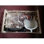 A box of large glass bowl, spoon in case,