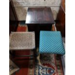 Two footstools together with an Edwardian commode