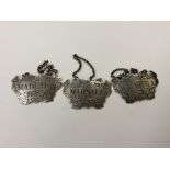 A set of three Victorian silver decanter labels, two Madeira and one Marsala,