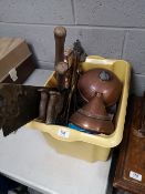 A crate of antique price guides, three saws,