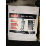 A boxed set of pvc chest waders