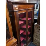 A stained pine double glazed cabinet fitted with a drawer
