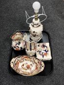 A tray of Masons Mandalay china, table lamp,